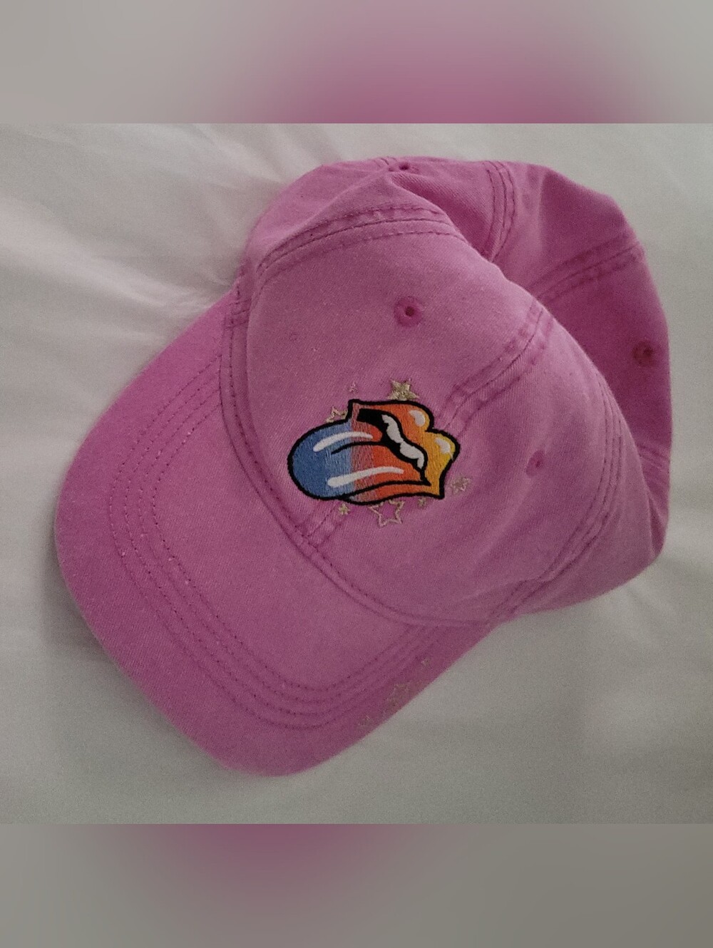 the Rolling Stones Pink Kids Cap with Multicolor Tongue Logo